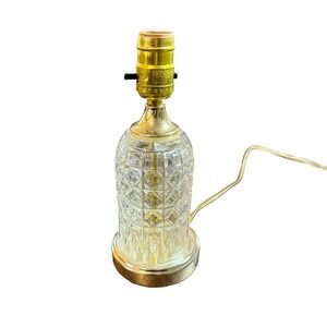 Vintage Crystal Table Lamp Diamond Quilted Jelly Jar Leviton Brass Tone 10 Inch